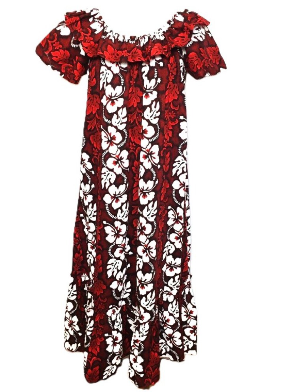 Ky's Hibiscus Floral Red White Hawaiian Muu Muu Vtg